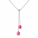 Collier toi & moi argent 925 avec deux perles de culture rose fuchsia en cascade.