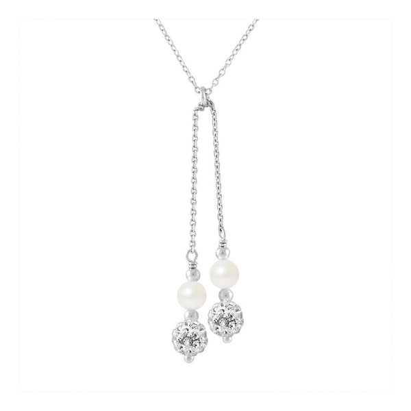 Collier CORALIE | Argent, Cristal & Perle Blanche