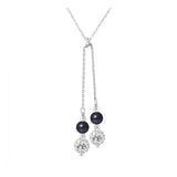 Collier CORALIE | Argent, Cristal & Perle Noire