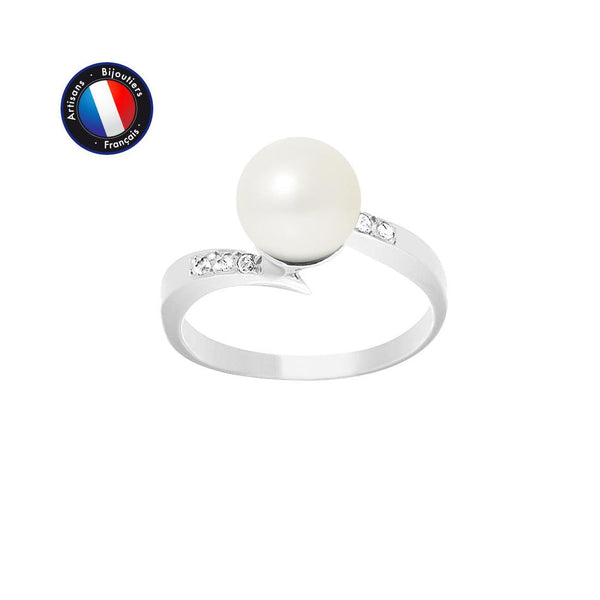 Bague CASSIOPÉE | Or Blanc, Diamants & Perle de Culture Blanche