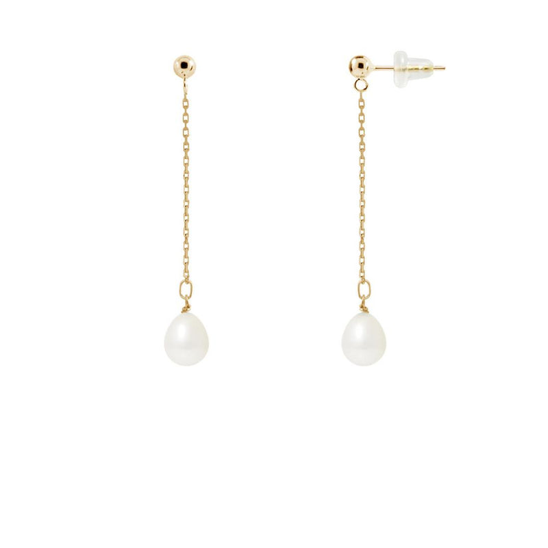 Boucles d'oreilles pendantes en or jaune et perles blanches | Lolita