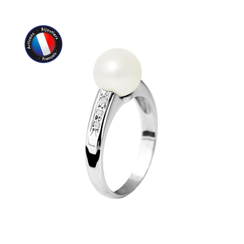 Bague ARIANE | Or Blanc, Diamants & Perle de Culture Blanche