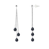 Boucles d'oreilles pendantes FAHINIA | Or Blanc & Perles de Culture Black Tahiti