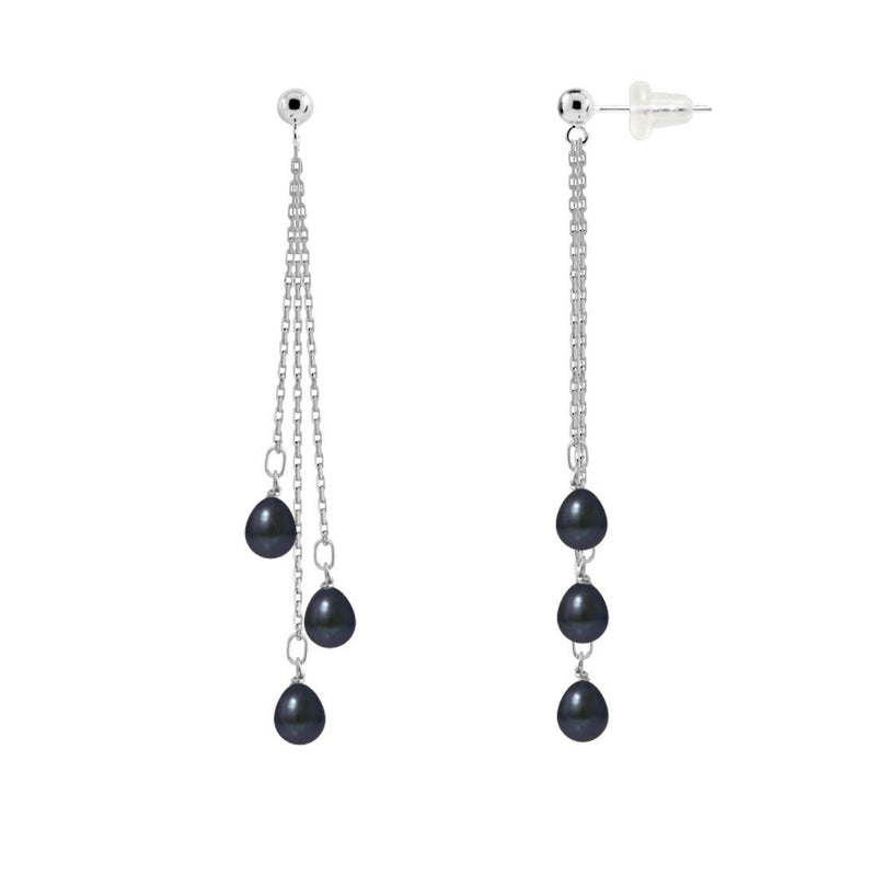 Boucles d'oreilles pendantes FAHINIA | Or Blanc & Perles de Culture Black Tahiti