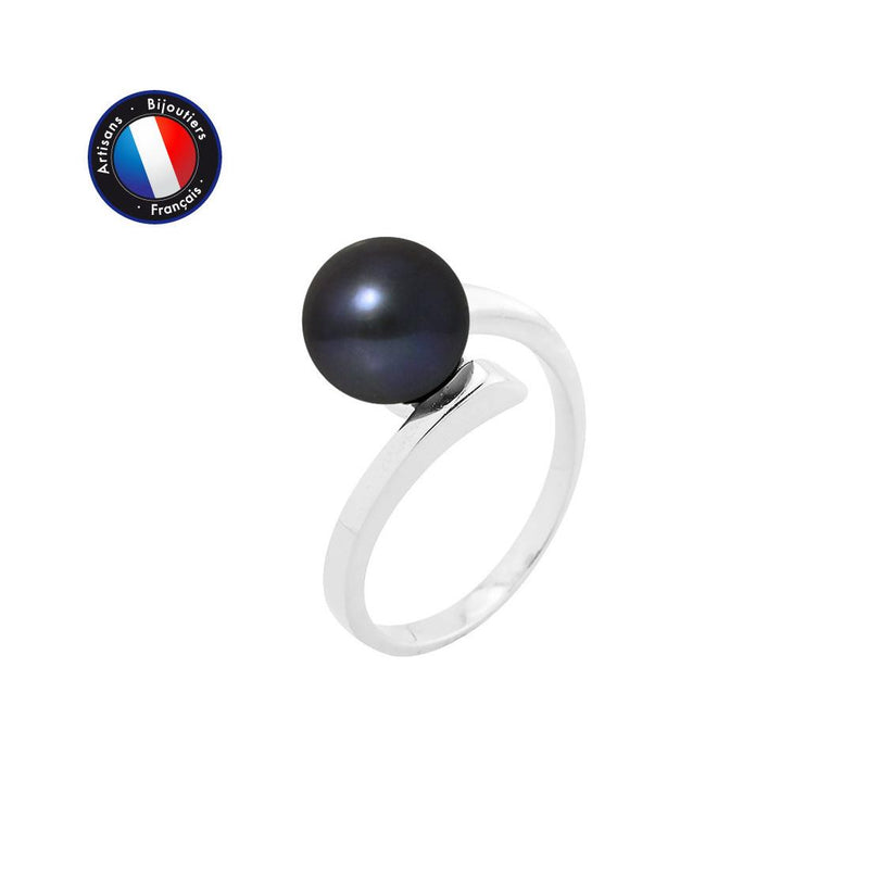 Bague ELISE | Or Blanc & Perle de Culture Black Tahiti