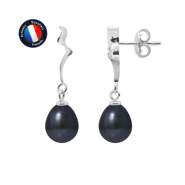 Boucles d'Oreilles TAHORA | Or Blanc & Perles de Culture Black Tahiti