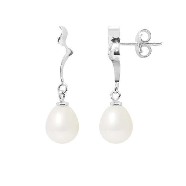 Boucles d'Oreilles- Perles de Culture Bouton 8-9 mm Blanc