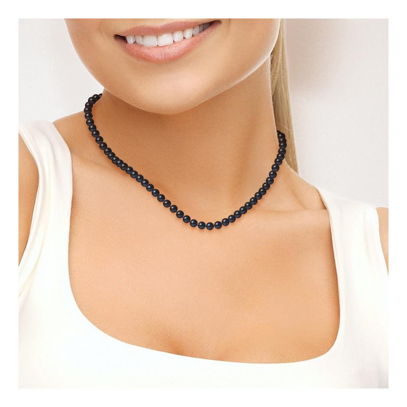 Collier NOELYSE | Argent & Perles Noires | 5/6 mm | Fermoir Mousqueton