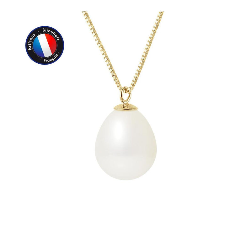 Collier- Perles de Culutre- Diamètre 9-10 mm Blanc- Bijou Femme- OrJaune