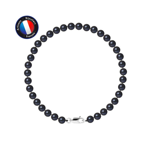 Bracelet Or Blanc & Perles de Culture Black Tahiti - 5/6mm - Fermoir Mousqueton