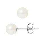 Boucles d'Oreilles- Perles de Culture d'Eau Douce Ronde 6-7  mm Blanc- Bijou Femme