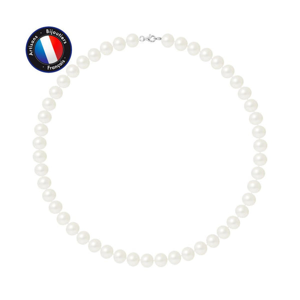 Collier NOELYSE | Argent & Perles Blanches | 9/10 mm | Fermoir Mousqueton