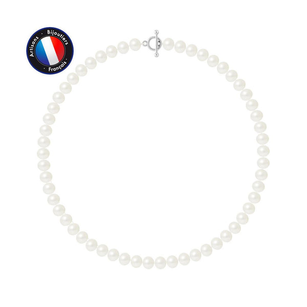 Collier en Perles d'Eau Douce Blanches 8-9 mm Semi rondes - Fermoir Baton