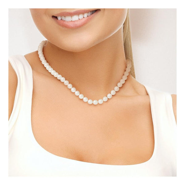 Collier en Perles d'Eau Douce Blanches 8-9 mm Semi rondes - Fermoir Boule