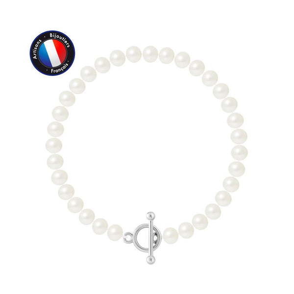 Bracelet Argent & Perles de Culture Blanches - 6/7mm - Fermoir Baton