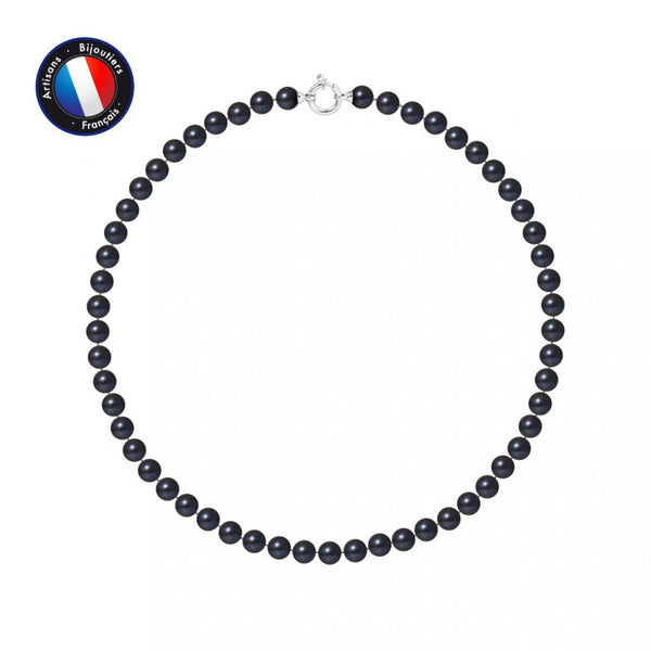 Collier NOELYSE | Or Blanc & Perles Noires | 7/8 mm