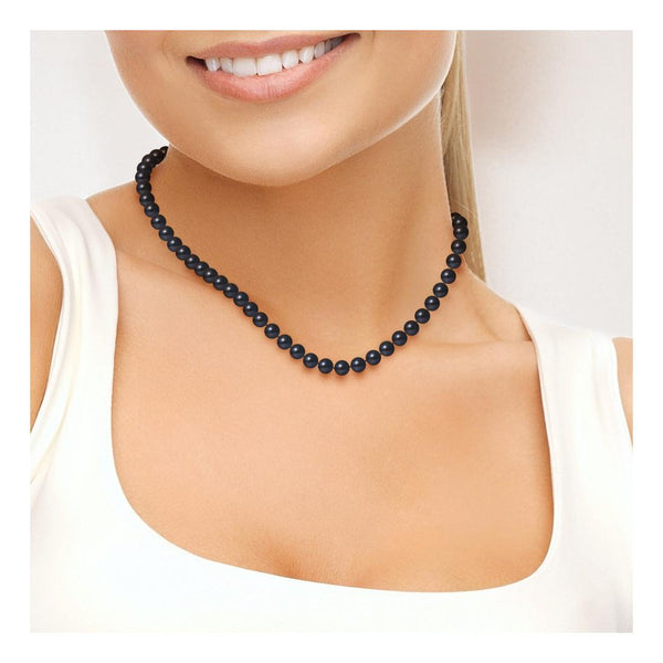 Collier NOELYSE | Or Blanc & Perles Noires | 6/7 mm