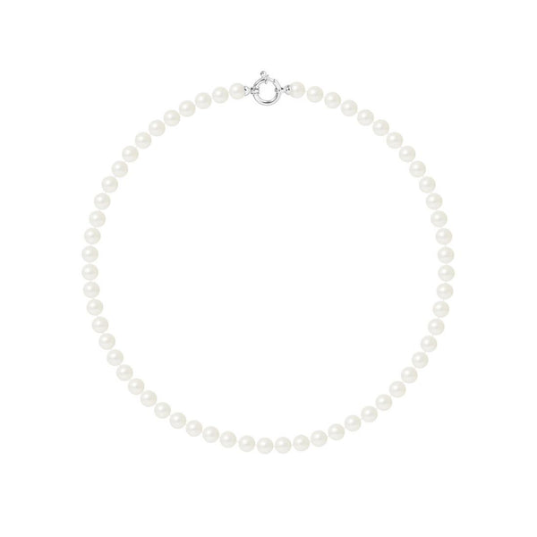 Collier NOELYSE | Argent & Perles Blanches | 6/7 mm | Fermoir Mousqueton