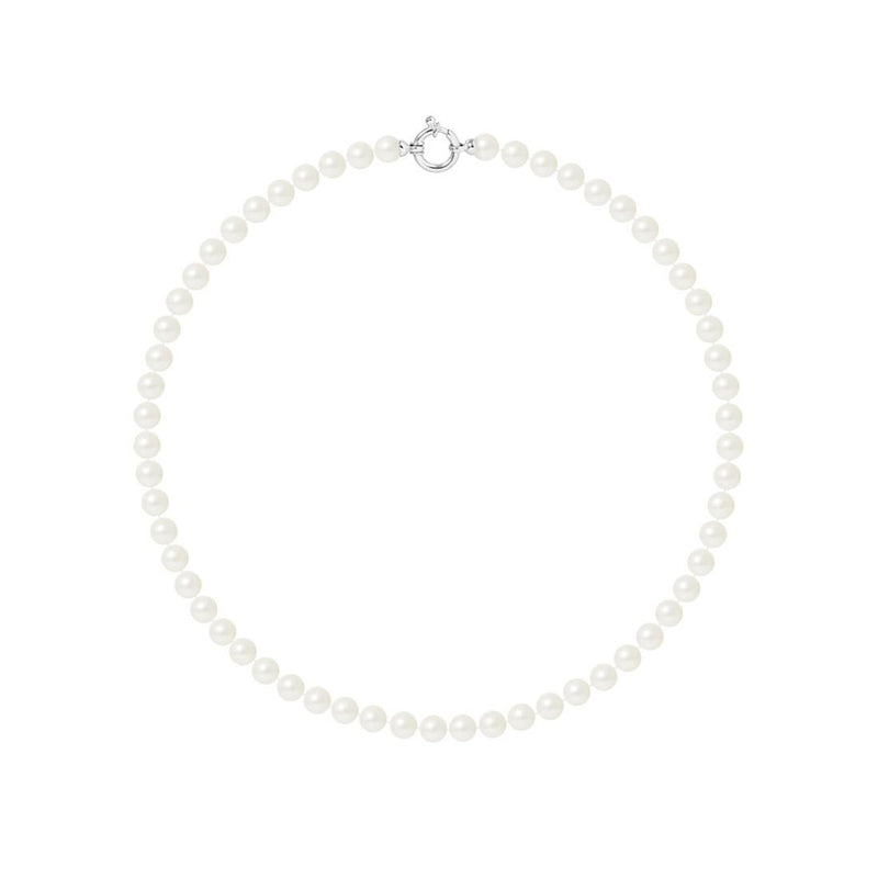 Collier NOELYSE | Argent & Perles Blanches | 6/7 mm | Fermoir Mousqueton