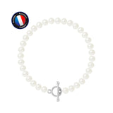 Bracelet Argent & Perles de Culture Blanches - 5/6mm - Fermoir Baton