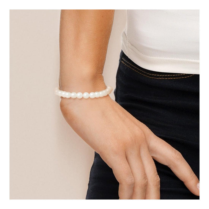 Bracelet- Perles de Culture d'Eau Douce- Semi Ronde 7-8 mm Blanc Naturel- Bijou Femme- Argent 925 Millièmes