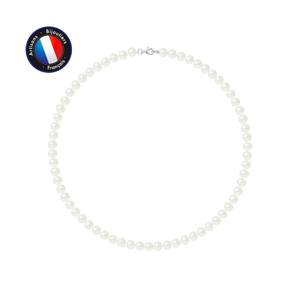 Collier- Perle d'Eau Douce- Semi Ronde 6-7 mm Blanc