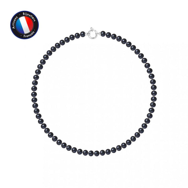 Collier NOELYSE | Argent & Perles Noires | 6/7 mm | Fermoir Anneau Marin