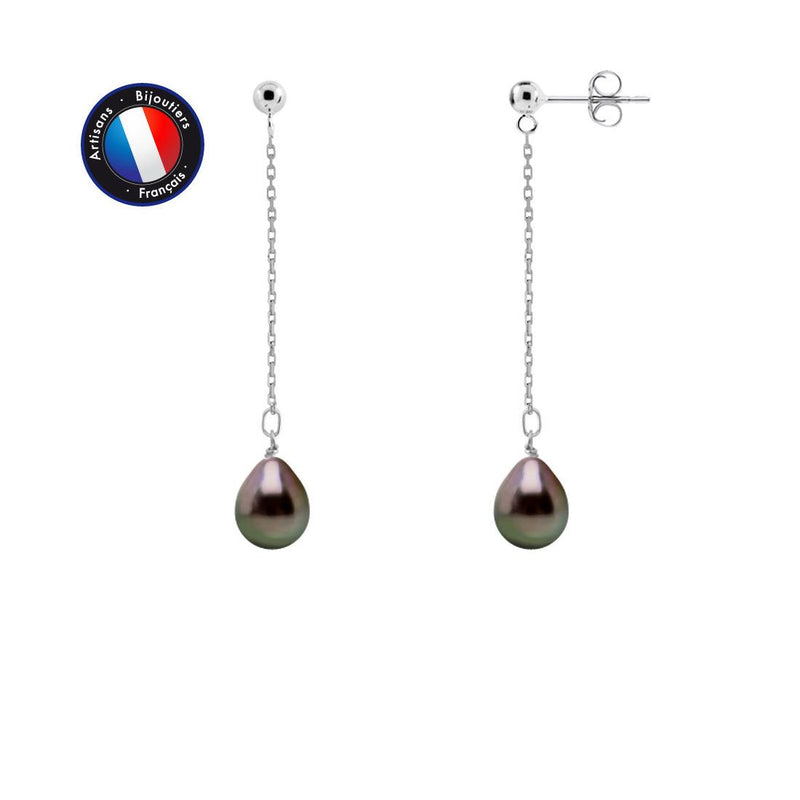 Boucle d'Oreilles Pendantes 3cm en Argent et Perles de Tahiti