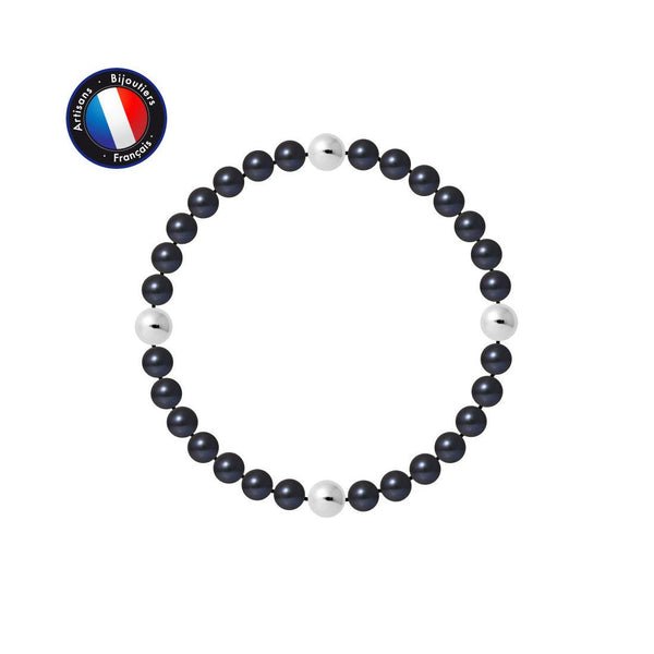 Bracelet Porte Bonheur- Perle d'Eau Douce- Ronde 5-6 mm Black Tahiti