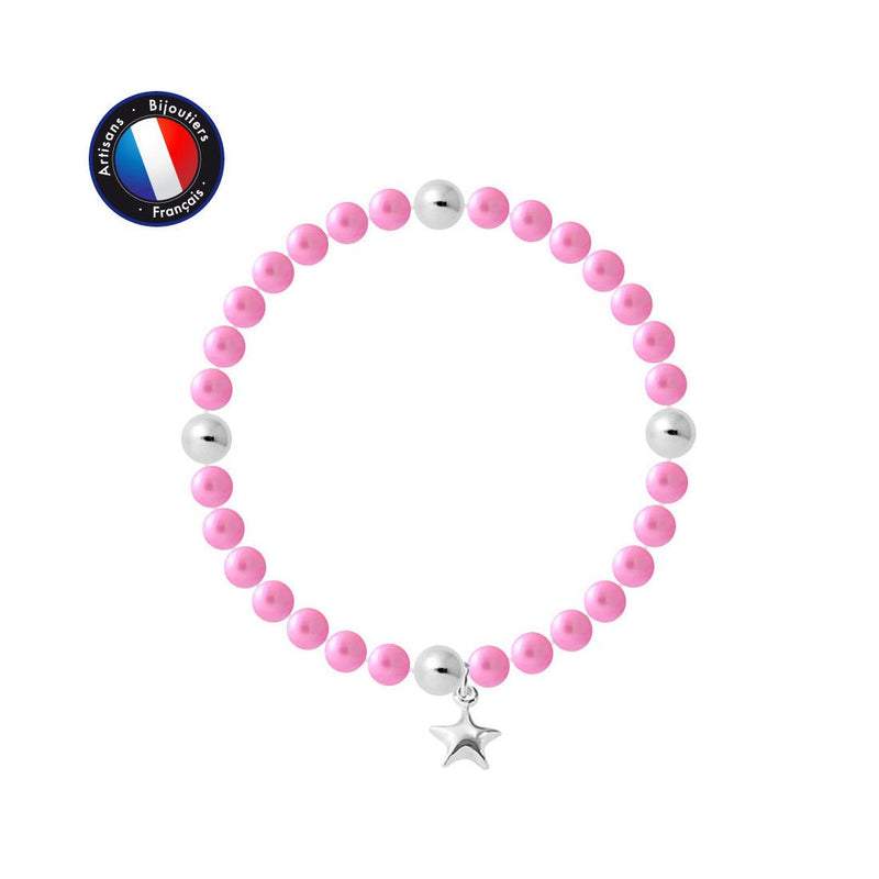 Bracelet Porte Bonheur- Perle d'Eau Douce- Ronde 5-6 mm Rose Fushia