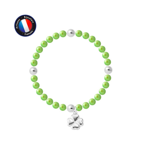 Bracelet Porte Bonheur Trêfle - Perle d'Eau Douce Verte Ronde