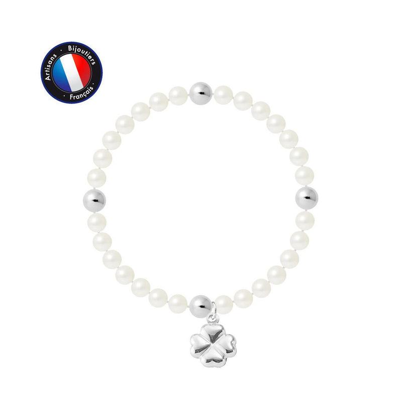 Bracelet Porte Bonheur- Perle d'Eau Douce- Ronde 5-6 mm Blanc