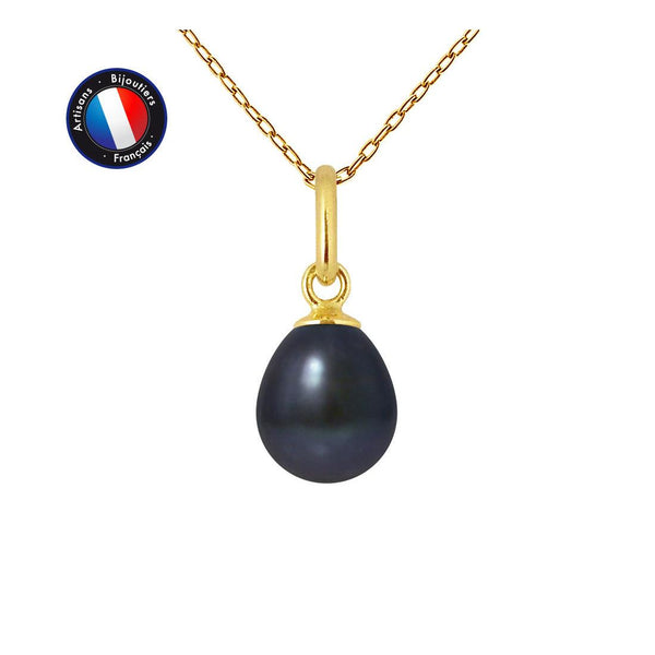 Pendentif- Perle de Culture d'Eau Douce- Bouton Diamètre 7-8 mm Black Tahiti- Or Jaune