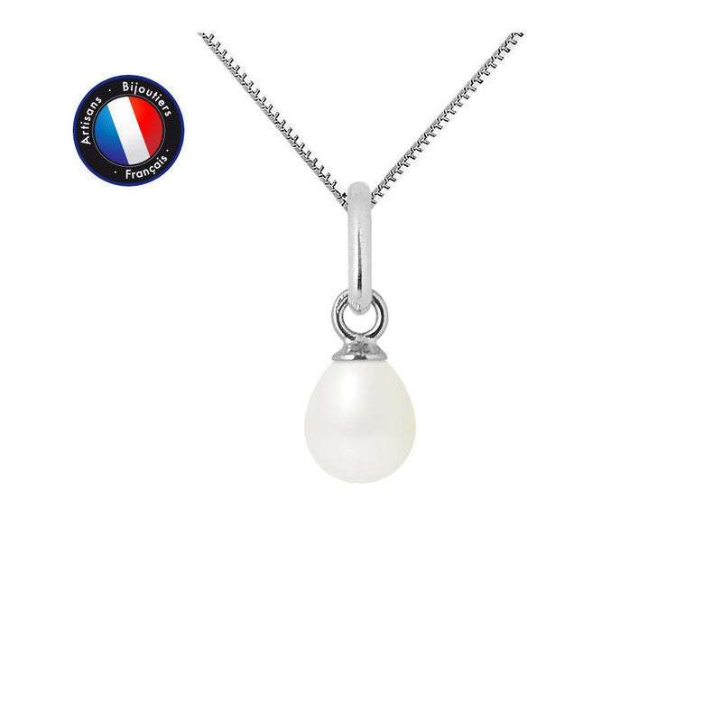 Pendentif- Perle de Culture d'Eau Douce- Bouton Diamètre 5-6 mm Blanc- Bijou Femme- Or Blanc