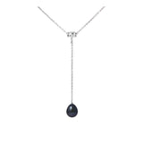 Collier Cravate- Perle de Culture 9-10 mm Black Tahiti- Argent