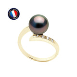 Bague- Perles de Culture de Tahiti- Ronde Diamètre 8-9 mm-  Bijou Femme- Or Blanc- Diamants