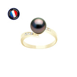 Bague- Perles de Culture de Tahiti- Ronde Diamètre 8-9 mm- Bijou Femme- Or Jaune- Diamants