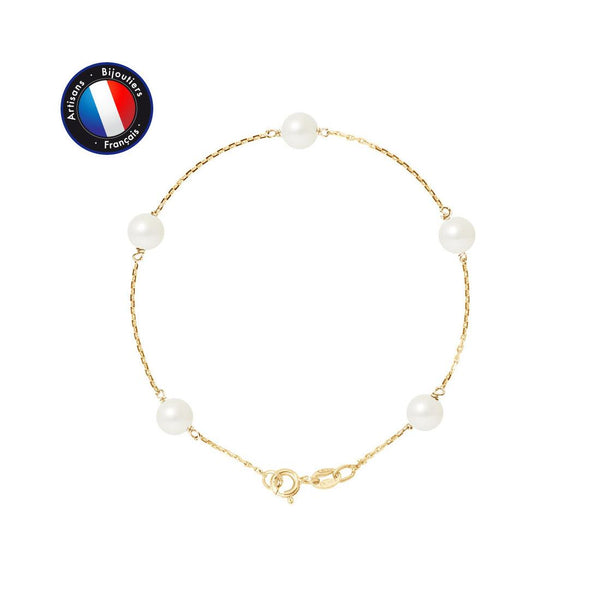 Bracelet- Perle de Culture- Ronde 6-7 mm Blanc- Or Jaune