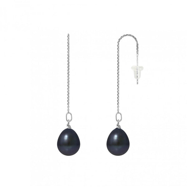 Boucle d'Oreilles Pendantes NAIARA | Or Blanc & Perles de Culture Black Tahiti