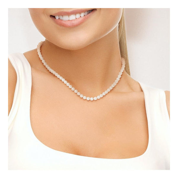 Collier- Perle d'Eau Douce- Semi Ronde 6-7 mm Blanc- Bijou Femme