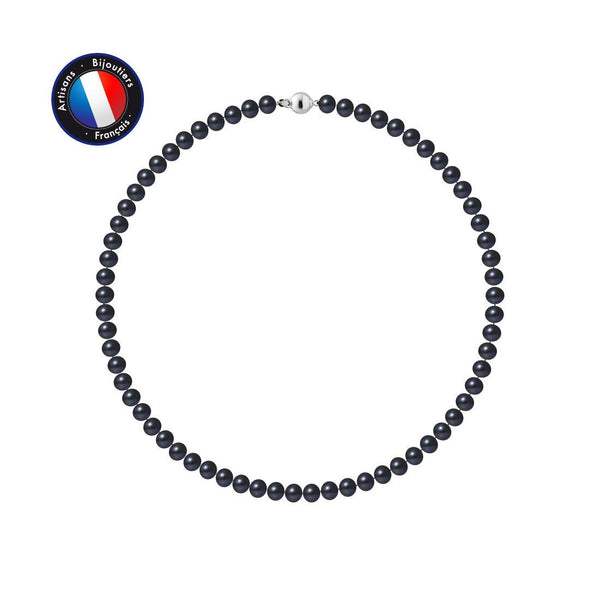 Collier en perles Black Tahiti Semi Rondes 6-7mm - Fermoir Boule