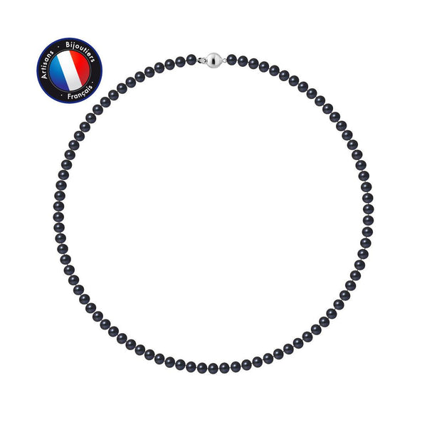 Collier NOELYSE | Argent & Perles Noires | 5/6 mm | Fermoir Boule