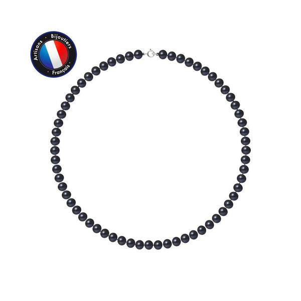 Collier en perles Black Tahiti Semi Rondes 6-7mm - Fermoir Anneau Ressort