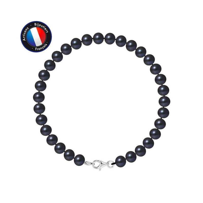 Bracelet NOELYSE | Argent & Perles Noires | 6/7 mm | Fermoir Mousqueton