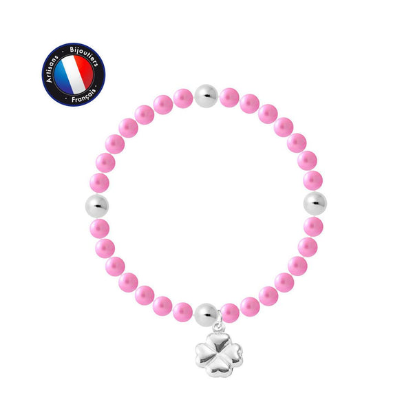Bracelet Porte Bonheur- Perle d'Eau Douce- Ronde 5-6 mm Rose Fushia