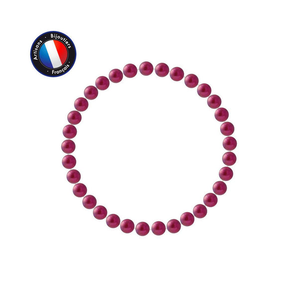 Bracelet Porte Bonheur- Perle d'Eau Douce- Ronde 5-6 mm Rouge Cerise