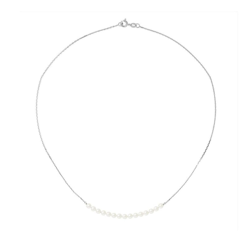 Collier- Perle de Culture d'Eau Douce - Diamètre 3-4 mm Blanc- Bijou Femme- Or Blanc