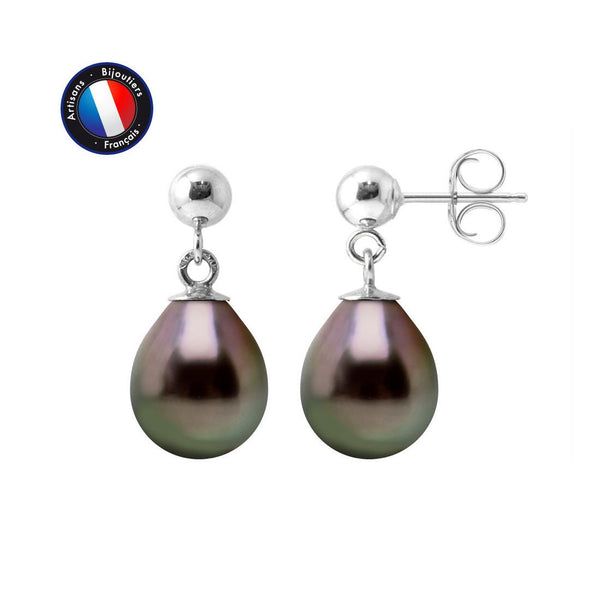 Boucles d'oreilles- Perles  de Tahiti- Diamètre 8-9 mm- Or Blanc