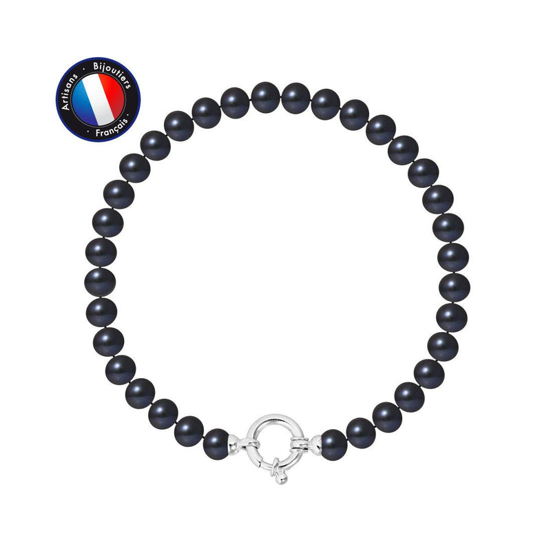 Bracelet Argent & Perles de Culture Black Tahiti - 6/7mm - Fermoir Anneau