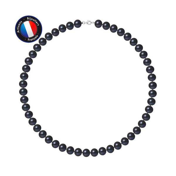 Collier- Perle d'Eau Douce Semi Ronde 9-10 mm Black Tahiti- Argent